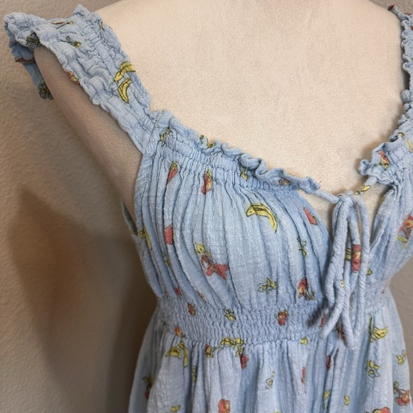 Out From Under Lilly Babydoll Y2K Top L Blue Fruit Novelty Coquette Milkmaid - Picture 2 of 12